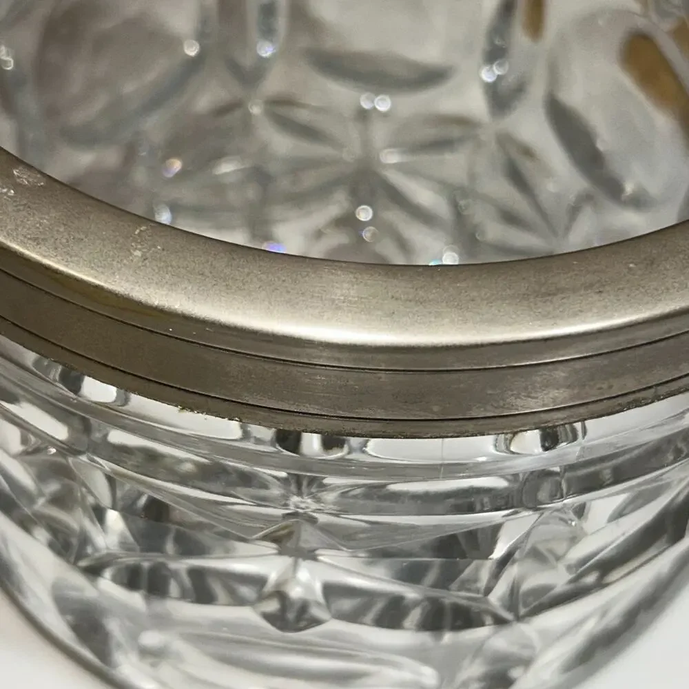 French Silver Plated Cut Glass Champagne Ice Bucket Hoop Handles Vintage EL